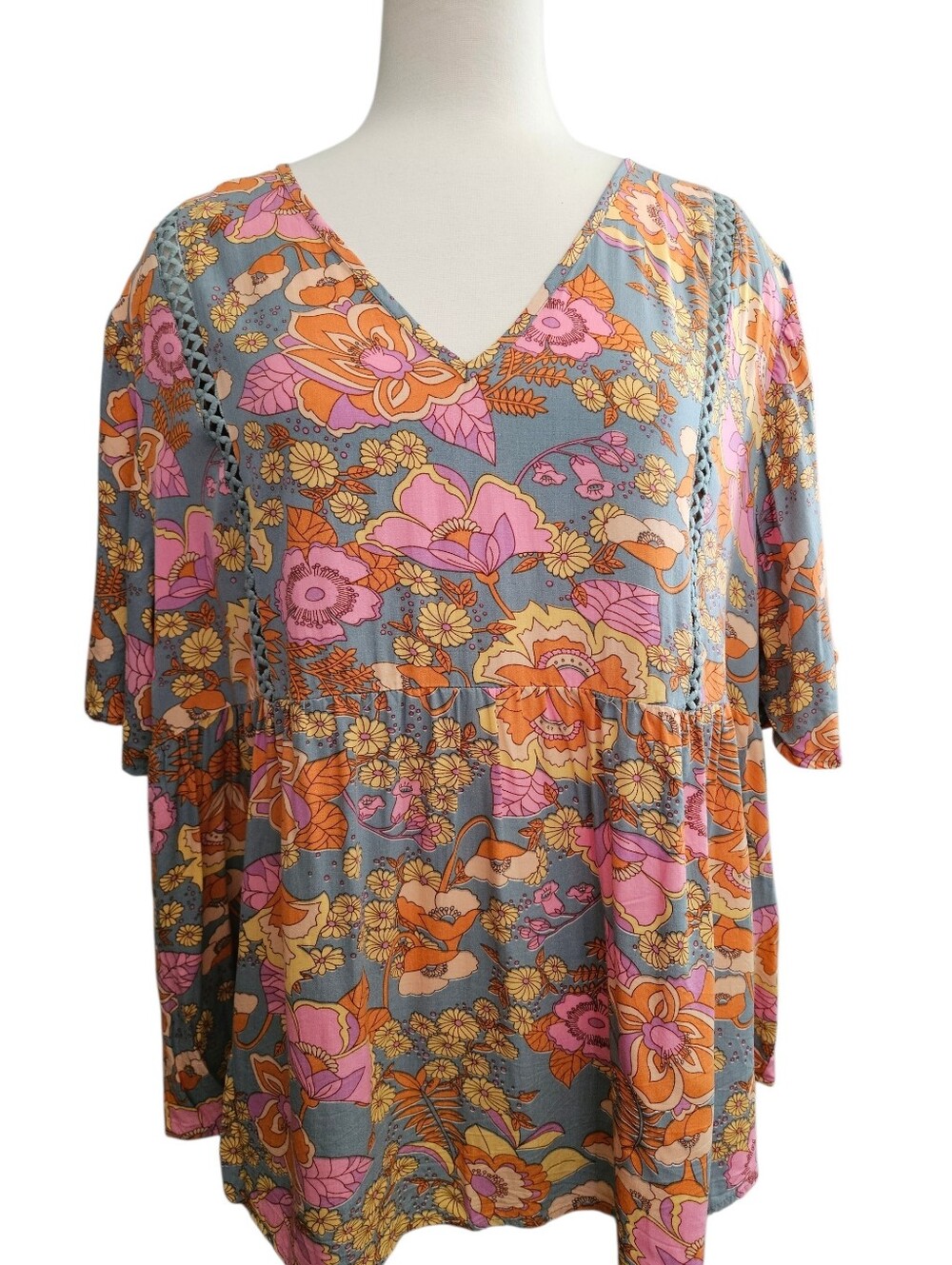 Beautiful Rusttydustty Women’s Floral V-Neck Babydoll Top 3X